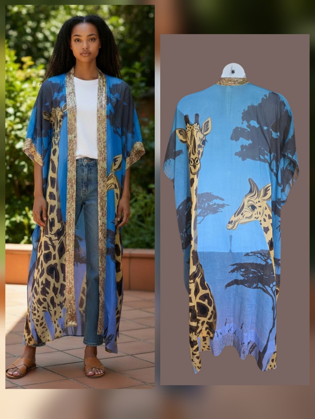 Nwt Aratta Kimono Safari Babe In Blue Giraffe Lightweight Cardigan Msrp $230